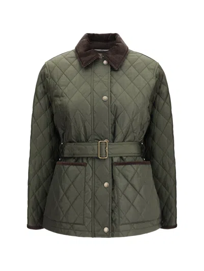 Burberry Quilted Nylon Jacket With Belt In Green