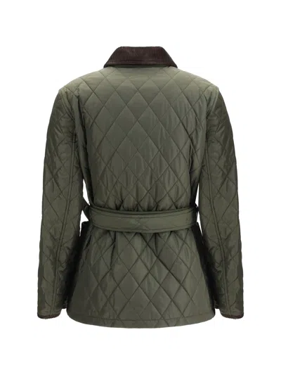 Burberry Quilted Nylon Jacket With Belt In Green