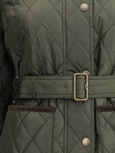 Burberry Quilted Nylon Jacket With Belt In Green