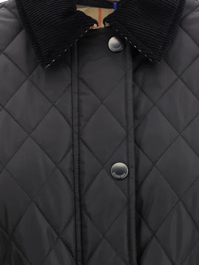 Burberry Women 'oldham' Black Quilted Jacket With Corduroy Collar In Tech Fabric Woman
