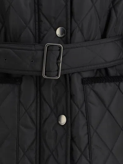 Burberry Women 'oldham' Black Quilted Jacket With Corduroy Collar In Tech Fabric Woman