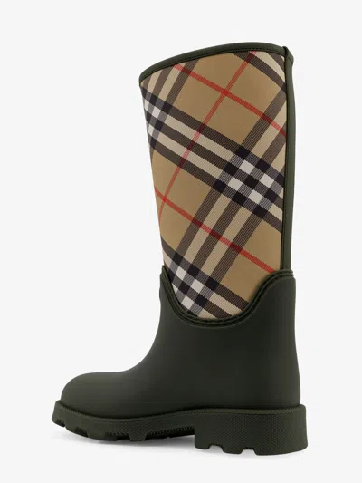 Burberry Women Rainboots With Traditional Check Insert In Green