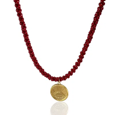 By Virgo Women's Red / Gold Sunset Coral Gemstone Necklace