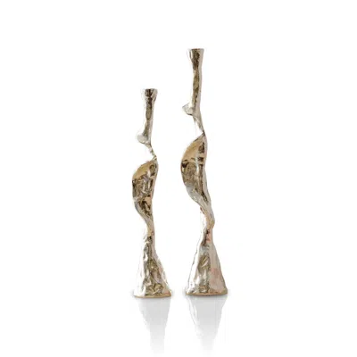 Marleth Handmade Silver Brass Spiral Candle Holders, Set Of Two