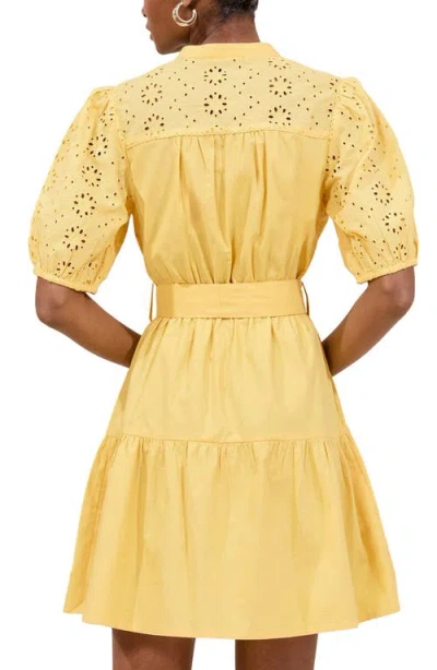 Lipsy Broderie Belted Minidress In Yellow