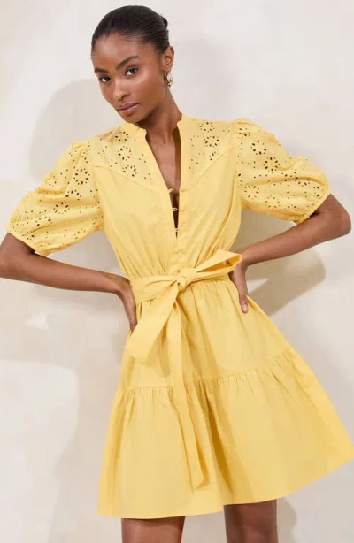 Lipsy Broderie Belted Minidress In Yellow