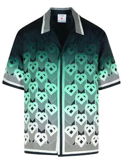 Casablanca Men Gradient Monogram Short Sleeve Silk Shirt In Green