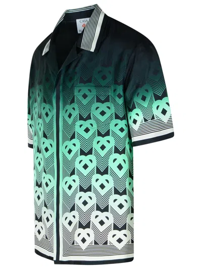 Casablanca Men Gradient Monogram Short Sleeve Silk Shirt In Green