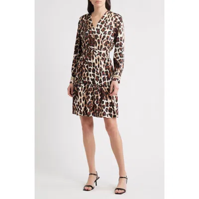 Anne Klein Long Sleeve Leopard Print Minidress In Animal Print