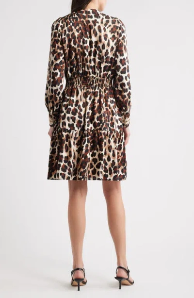 Anne Klein Long Sleeve Leopard Print Minidress In Animal Print
