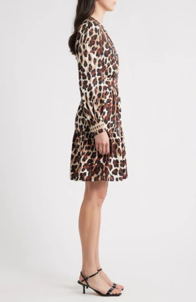 Anne Klein Long Sleeve Leopard Print Minidress In Animal Print