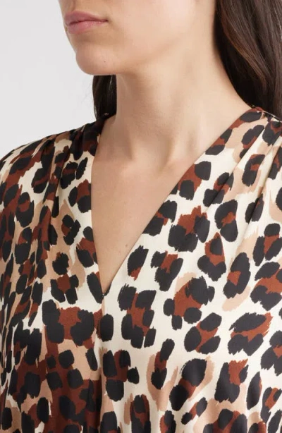 Anne Klein Long Sleeve Leopard Print Minidress In Animal Print