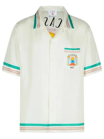 Casablanca Mens Tbc Cuban-collar Graphic-pattern Silk Shirt In White
