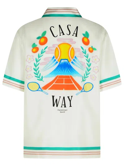 Casablanca Mens Tbc Cuban-collar Graphic-pattern Silk Shirt In White