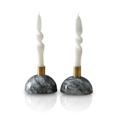 Marleth Grey Half-moon Marble Candle Holders, Set Of Two