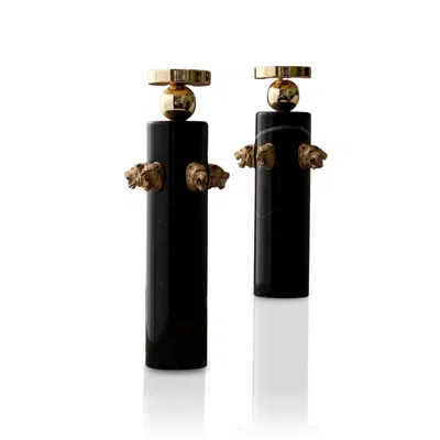 Marleth Gold / Black Tiger Head Cylinder Candle Holders