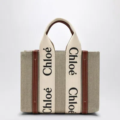 Chloé Woody Little Bag In Beige Canvas Women