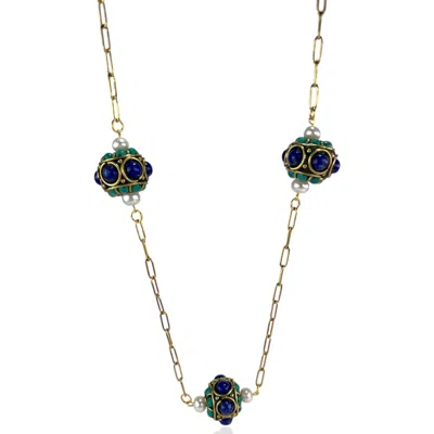 By Virgo Women's Blue / Gold / Green Muna Nepalese Beads Chain Necklace