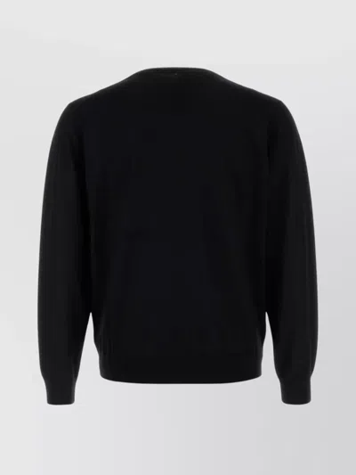 Prada Wool Crew Neck Sweater With Ribbed Cuffs In Black