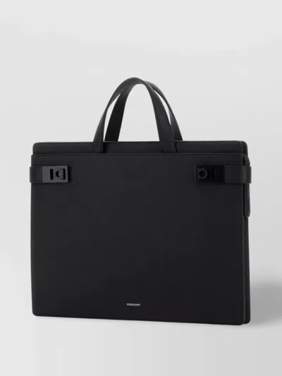 Ferragamo Leather Twins Top Handles Buckle Briefcase