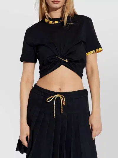 Versace Safety Pin Crop T-shirt With Drawstring Waist In Black