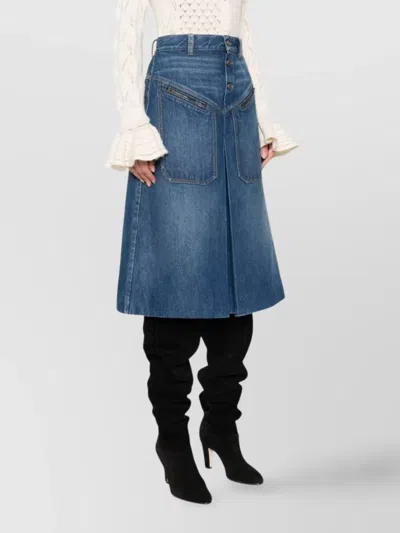 Chloé Denim Knee-length Skirt With Front Box Pleat In Blue
