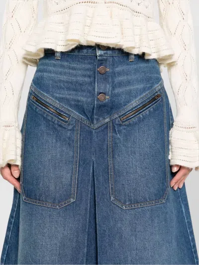Chloé Denim Knee-length Skirt With Front Box Pleat In Blue