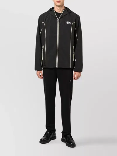 Diesel Contrast Piping Logo-patch Windbreaker In Black