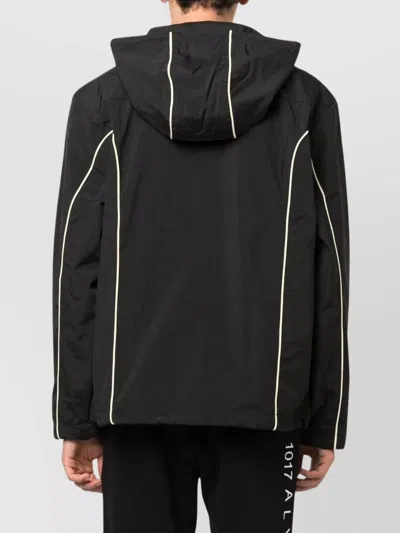Diesel Contrast Piping Logo-patch Windbreaker In Black