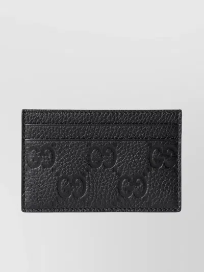 Gucci Imprint Card Case Grainy Leather Finish In Black