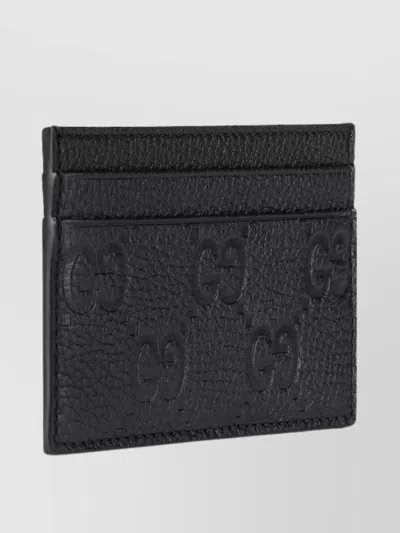 Gucci Imprint Card Case Grainy Leather Finish In Black