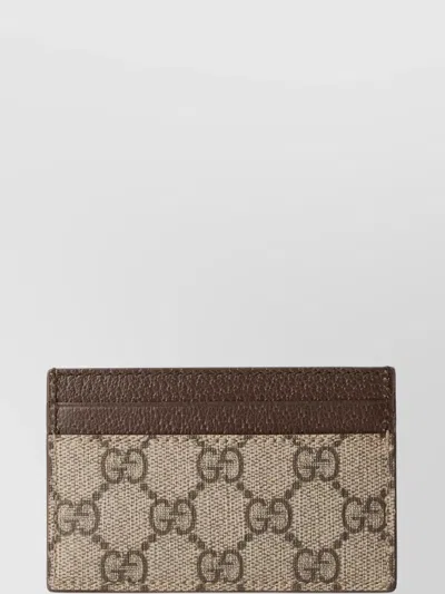 Gucci Men Gg Supreme Fabric And Leather Card Holder