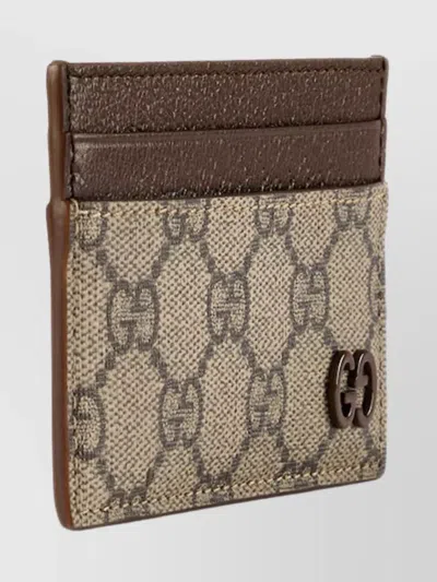 Gucci Men Gg Supreme Fabric And Leather Card Holder
