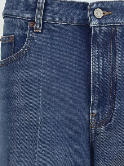 Valentino Heart Court Straight Jeans With Embroidered Hem In Blue