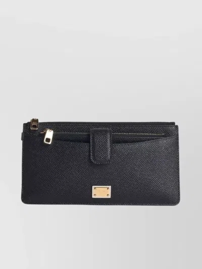 Dolce & Gabbana Leather Cardholder With Textured Finish And Gold-tone Hardware