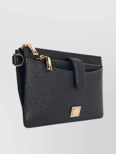 Dolce & Gabbana Leather Cardholder With Textured Finish And Gold-tone Hardware