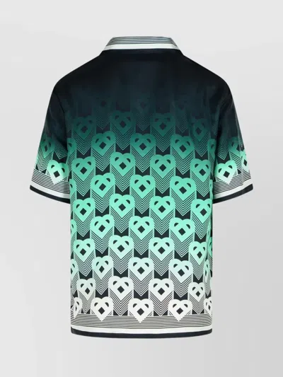 Casablanca Men Gradient Monogram Short Sleeve Silk Shirt In Green