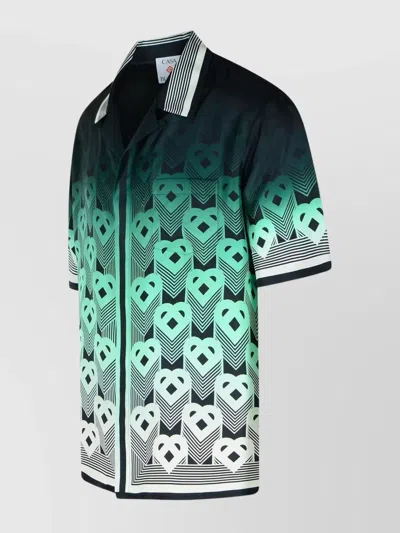 Casablanca Men Gradient Monogram Short Sleeve Silk Shirt In Green
