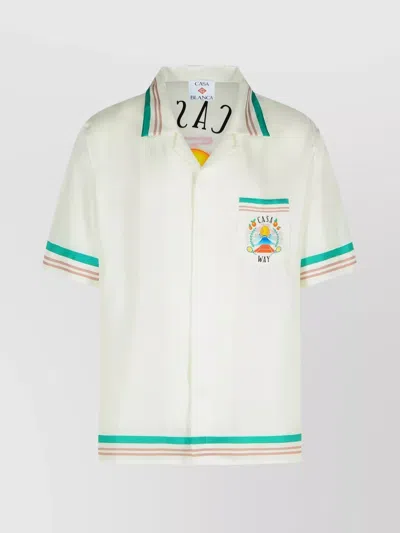 Casablanca Mens Tbc Cuban-collar Graphic-pattern Silk Shirt In White