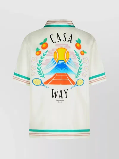 Casablanca Mens Tbc Cuban-collar Graphic-pattern Silk Shirt In White