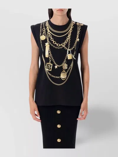 Balmain Chain Print Sleeveless Top In Black