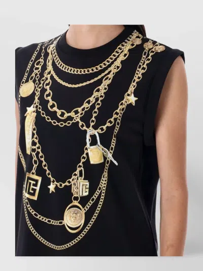 Balmain Chain Print Sleeveless Top In Black