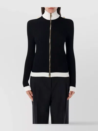 Balmain Twisted Knit Cardigan Zip Turtleneck