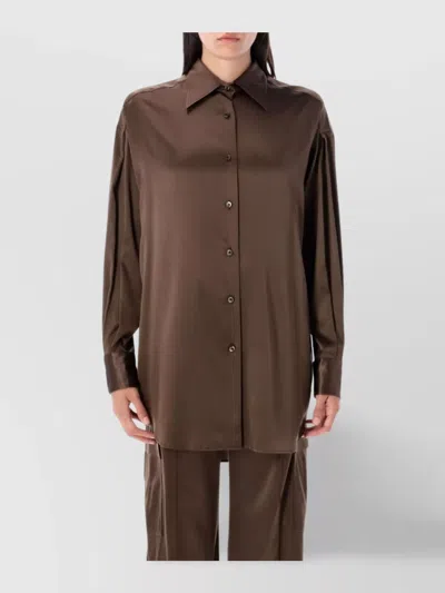 Tom Ford Stretch Silk Satin Relaxed Fit Shirt In Brown