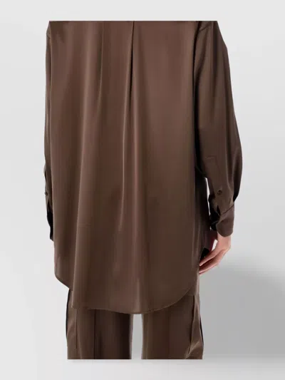 Tom Ford Stretch Silk Satin Relaxed Fit Shirt In Brown