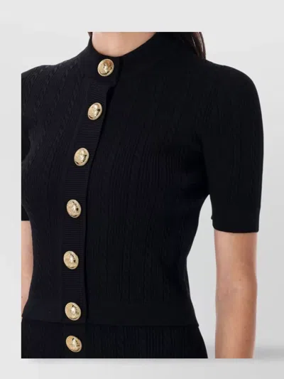 Balmain Ribbed Knit Cardigan With Gold Button Detailing