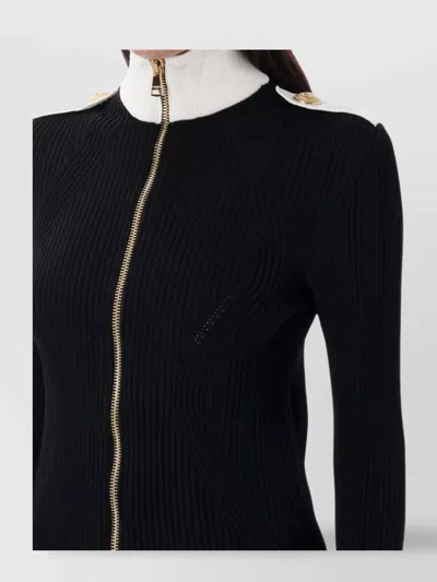 Balmain Twisted Knit Cardigan Zip Turtleneck