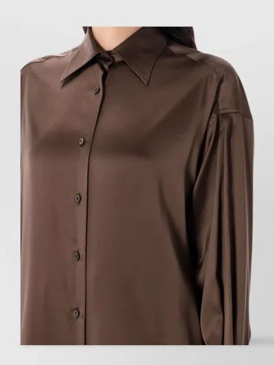Tom Ford Stretch Silk Satin Relaxed Fit Shirt In Brown