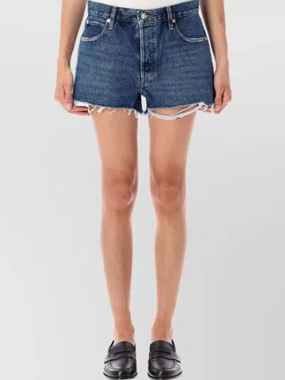 Frame The Hang Frayed Mid-rise Denim Shorts In Blue