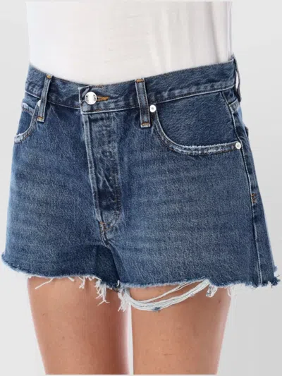 Frame The Hang Frayed Mid-rise Denim Shorts In Blue